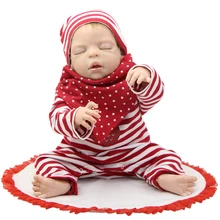 Full Silicone Vinyl Reborn Girl Doll 22 Inch Lifelike Handmade Sleeping Newborn Toy Birthday Christmas Gift