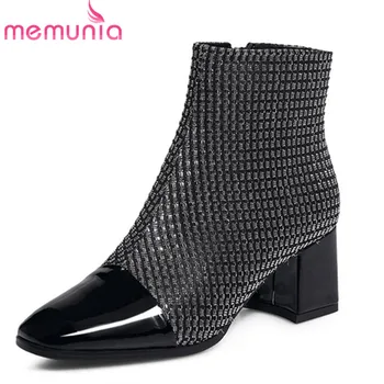 

MEMUNIA 2020 fashion hot sale new ankle boots for women patent leather high heels boots square toe autumn winter shoes woman