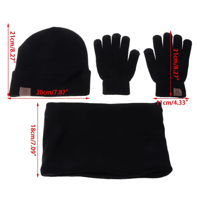 KLV 3 шт. унисекс для мужчин женщин вязаная шапка шарф сенсорный экран Прихватки для мангала теплый зимний комплект