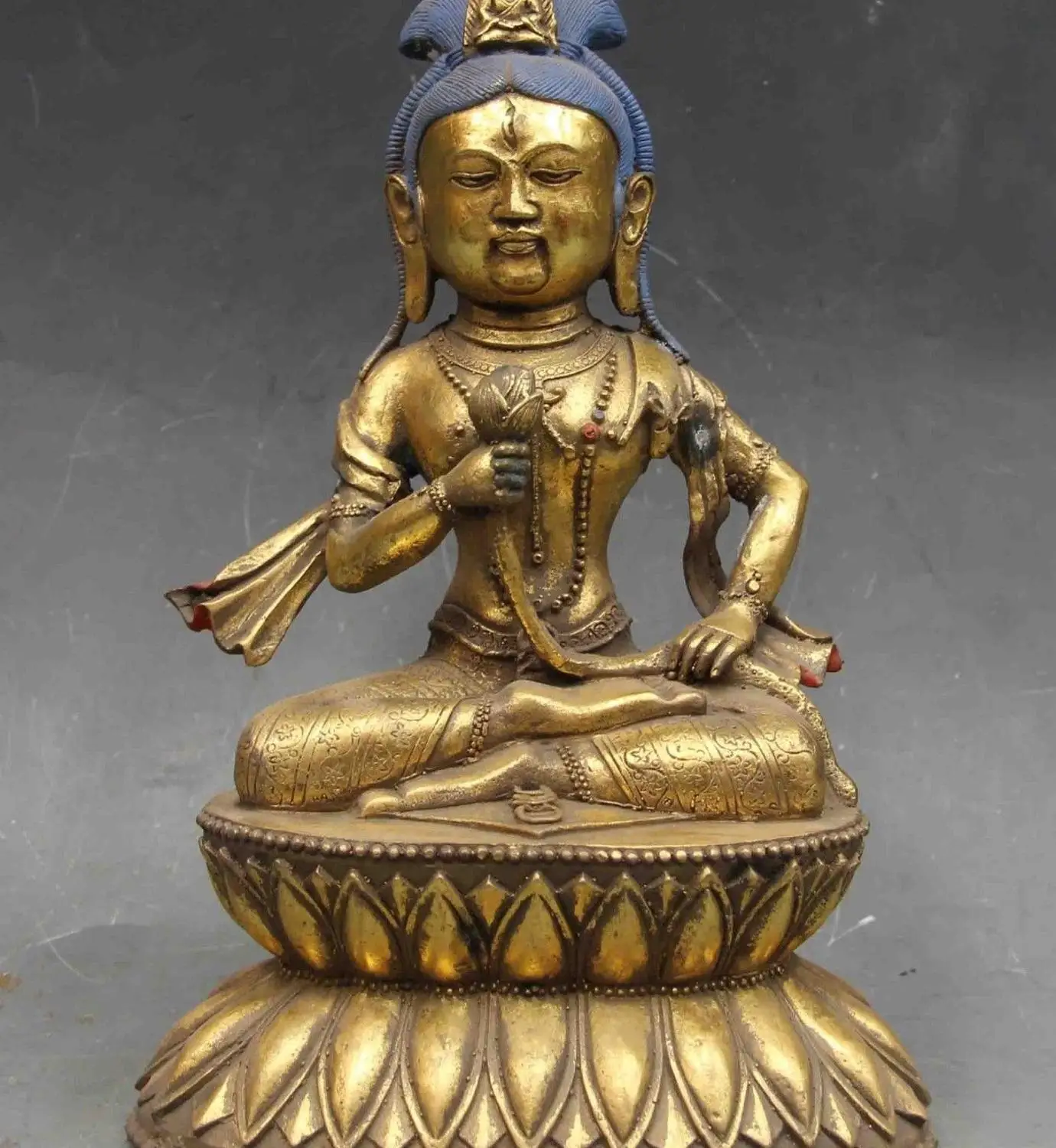 

China Buddhism folk copper Bronze Kwan-Yin Bodhisattva Tara Bulmo Buddha Statue