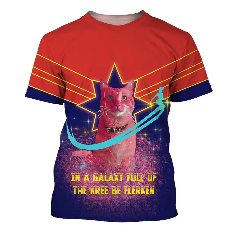 

PLstar Cosmos Drop shipping Fashion Men's t-shirt Captain Marvel Funny cat Print 3d Unisex T Shirt streetwear summer t shirts