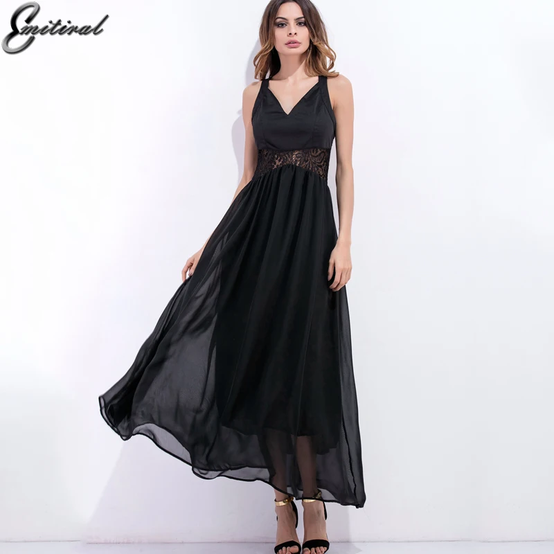 2017 New Fashion Women Dress Lace With Chiffon Patchwork