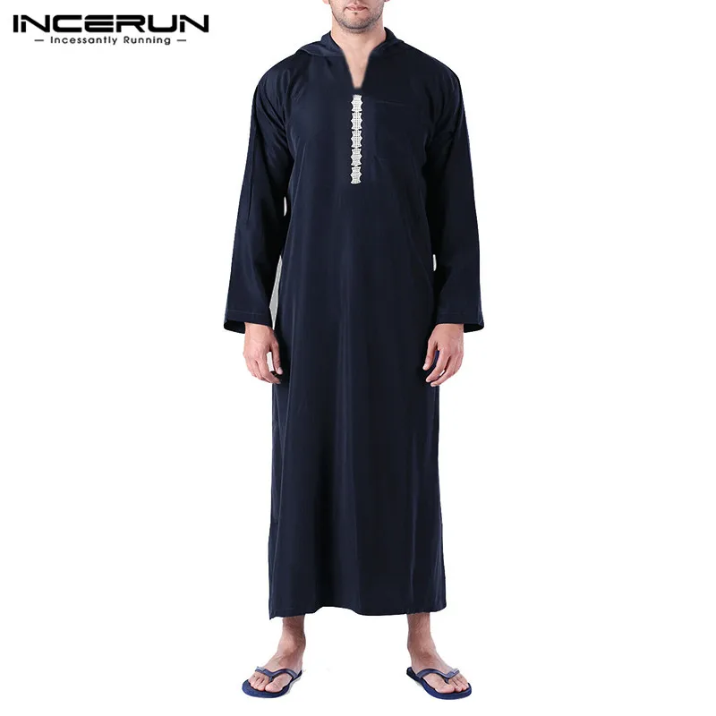 INCERUN мужские исламские арабские мусульманский Кафтан-абайя с капюшоном с длинным рукавом Ретро свободные халаты Саудовская Аравия Дубай джубба ТОБ мужские кафтан