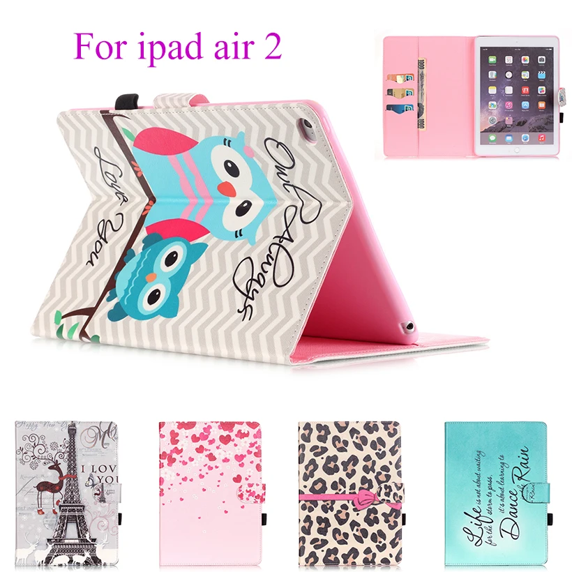 

Fashion Painted Flip Leather Case For Apple ipad Air2 ipad 6 Cover Cases Magnetic Card Slots wallet Protective Shell Capa Skin