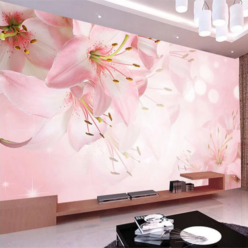 

beibehang Custom Photo Wallpaper Wall Painting Modern Art Romantic Minimalist Living Room Sofa Flowers Lily Large Mural