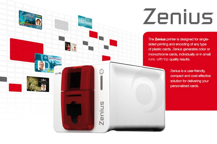 Evolis zenius PVC id card printer single side come with a color ribbon R5F008S141 YMCKO bluetooth small printer