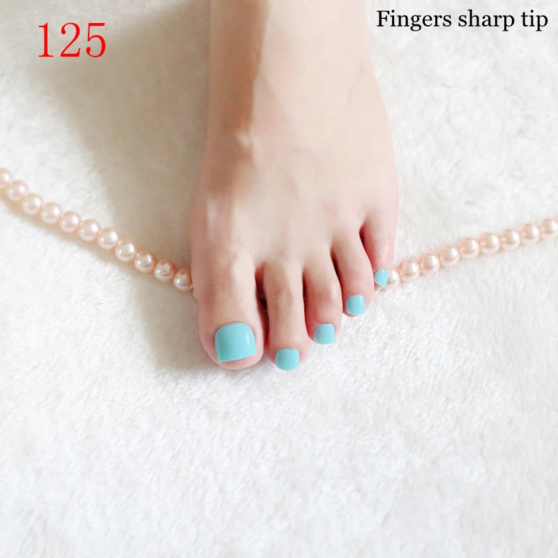 

24 pcs / set of acrylic false nail candy color short toenails sky blue