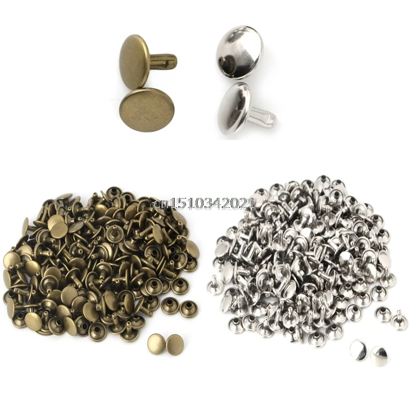 Double Cap Rivet Tubular Metal Leather Craft Repairs Studs Punk Spike Decor 100x