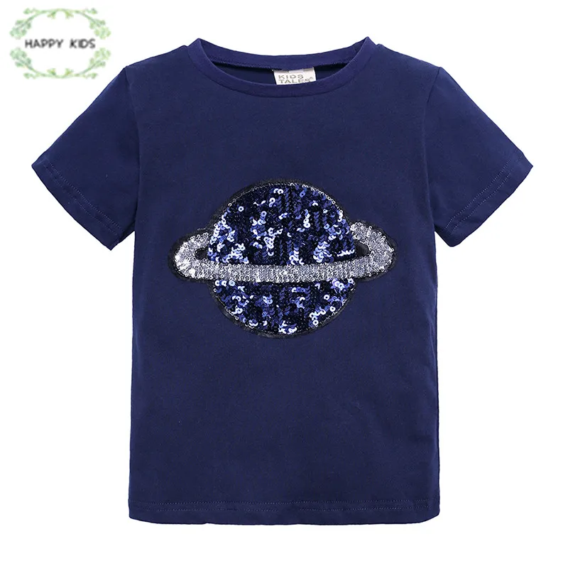 

Summer New Earth Sequins Children T Shirts Boys Kids T-Shirt Designs Teen Clothing For Boys Baby Clothing Girls T-Shirts DSY377