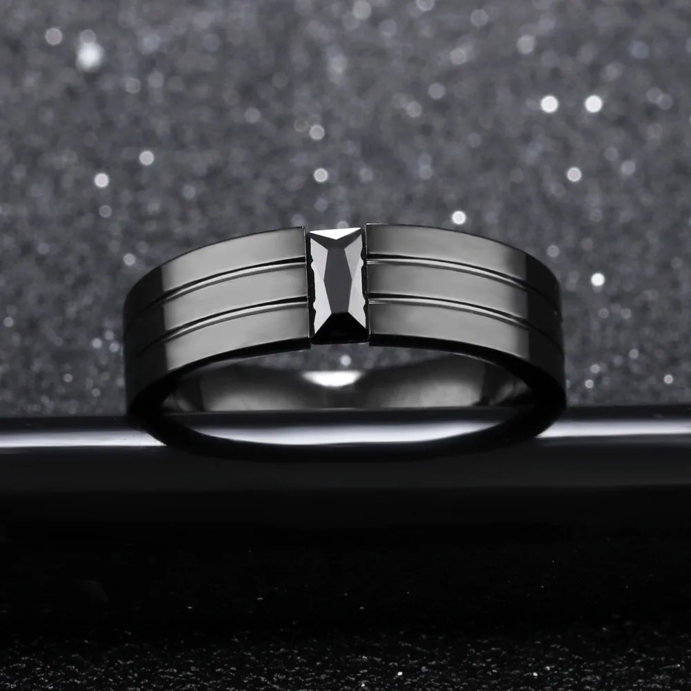 Полностью черные кольца из нержавеющей стали для мужчин с цирконием и желобком 6 мм ширина мужской мальчик браслет Ювелирные изделия Подарки Прямая поставка QL563