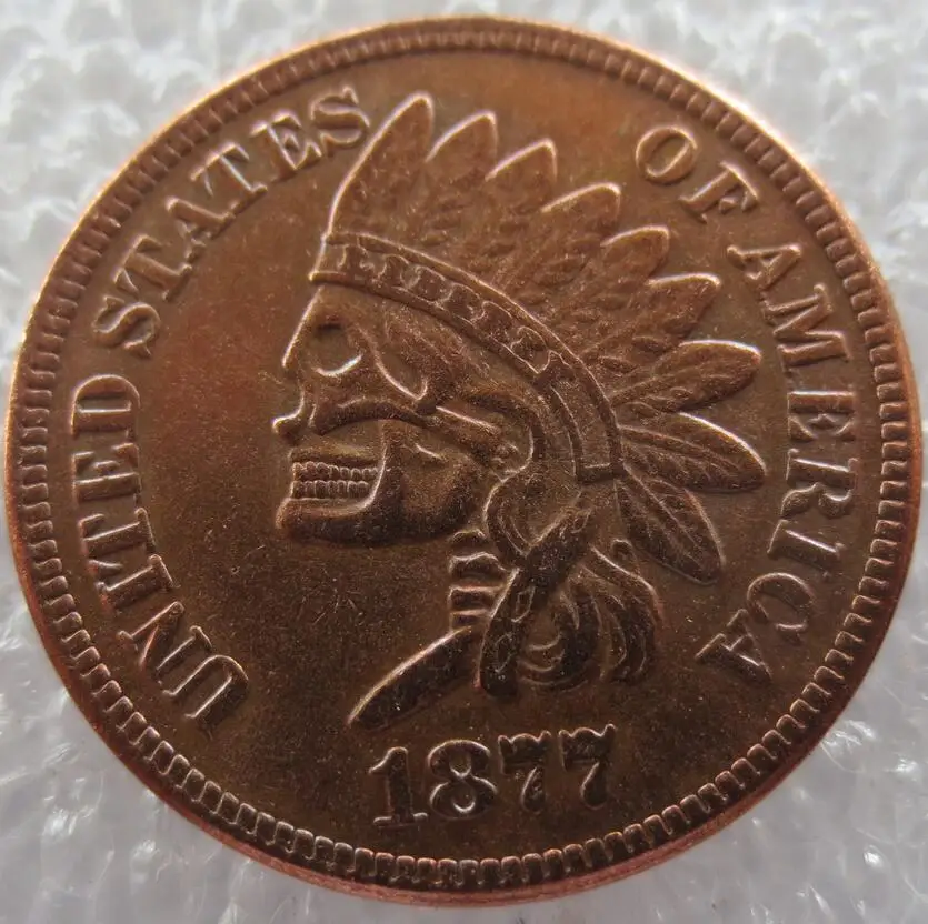 

Copper Coins 22MM 1877 Indian Head Skull Zombie Skeleton Coins High Quality