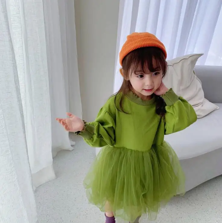 Коллекция года, платье в Корейском стиле для девочек в стиле пэчворк модное осеннее хлопковое Сетчатое платье для девочек 2-7 лет, PX303