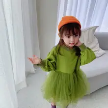 Коллекция года, платье в Корейском стиле для девочек в стиле пэчворк модное осеннее хлопковое Сетчатое платье для девочек 2-7 лет, PX303