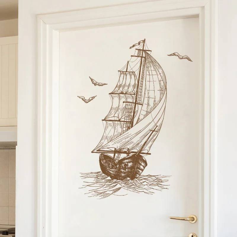 

Sailboat Wall Stickers Sketch Home Decoration for Door Wall Living Room Bedroom Vinyl Decals Simple PVC Wall Decals/Adhesive