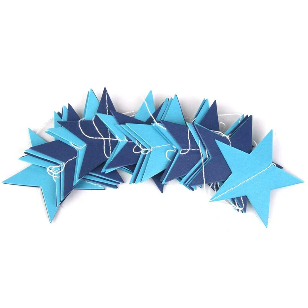 1 Set Paper Star Garlands String Banner Bunting For Baby Shower Birthday Party Decorations 4M/13Ft (Glitter Blue Light | Дом и сад