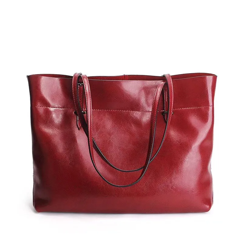 

Bag female 2018 new shoulder bag leather bag Europe and the United States simple cowhide large capacity Totten commuter bag
