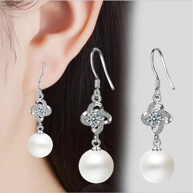 Everoyal New Arrival Female Crystal Clover Earrings For Women Accessories Trendy Silver 925 Girl Pearl Jewelry Lady | Украшения и