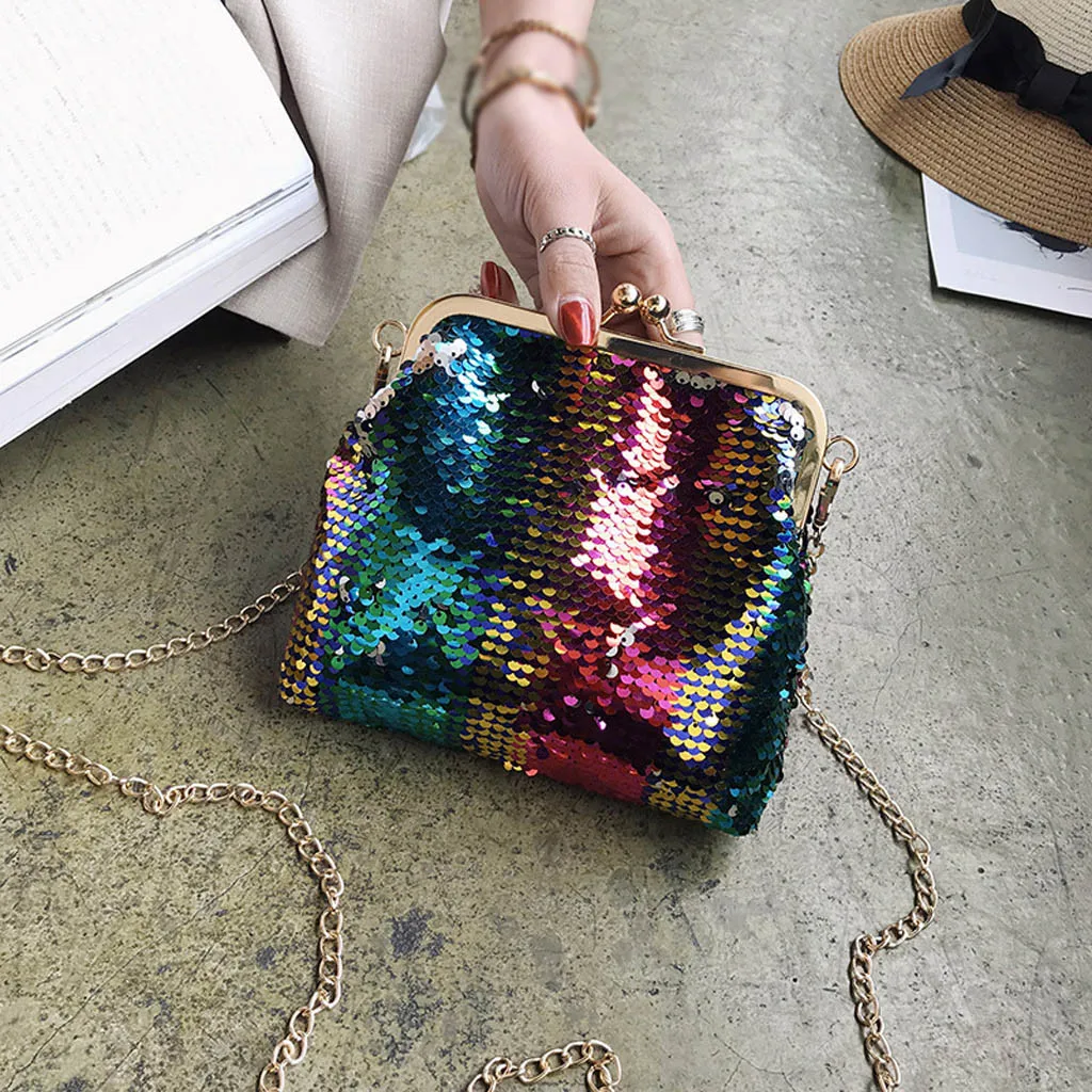 Shoulder Bag Gradient Sequin Material Fashion Nightclub Stage Style Chain Bag