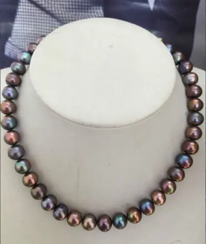 

Miss charm Jew.675 stunning 10-11mm tahitian natural black green red multicolor pearl necklace 18