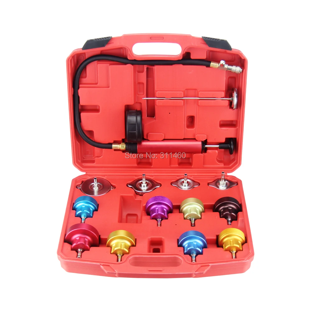 

14pcs Universal Radiator Pressure Tester Tool Kit Cooling System Testing Tool Water Tank Leakage Detector Aluminium Material