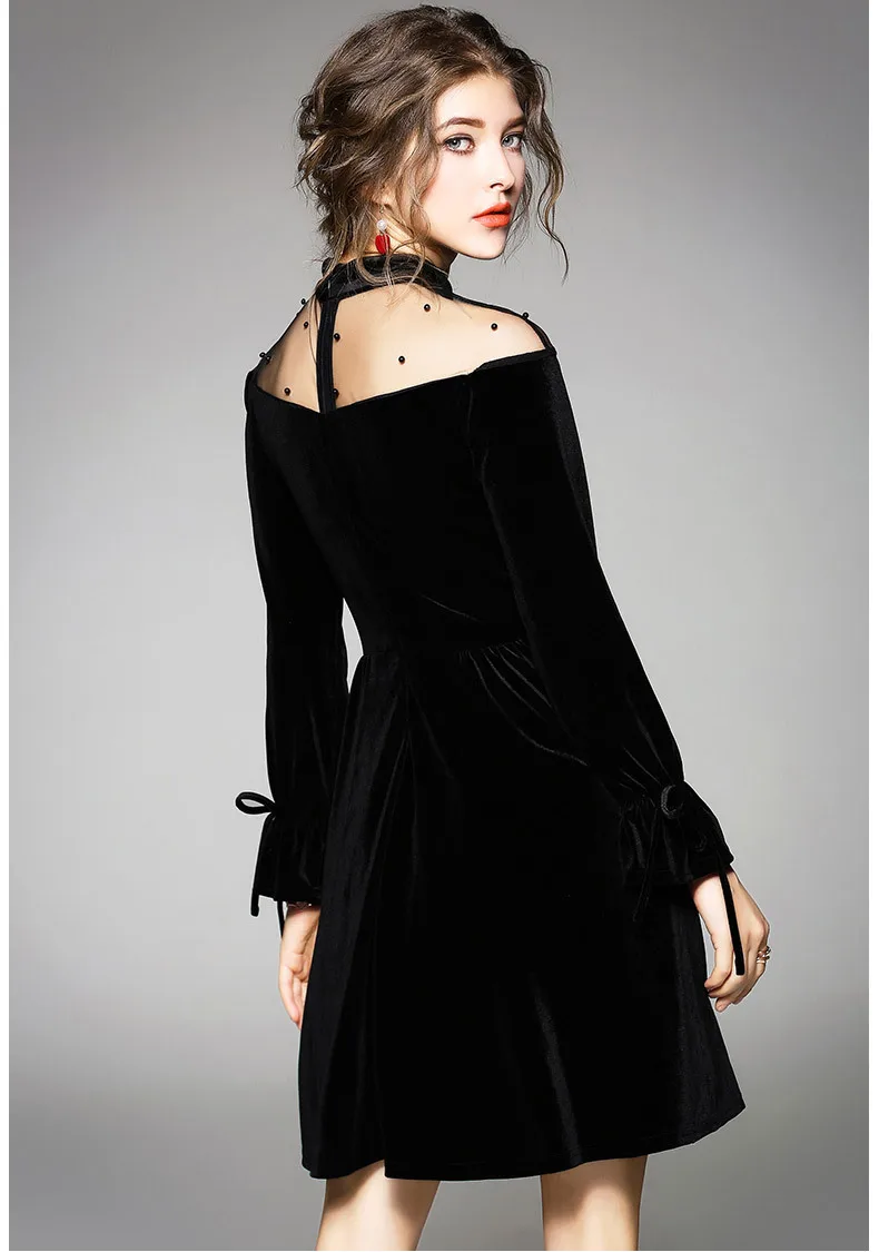 Black Lace O-neck A Line Dress