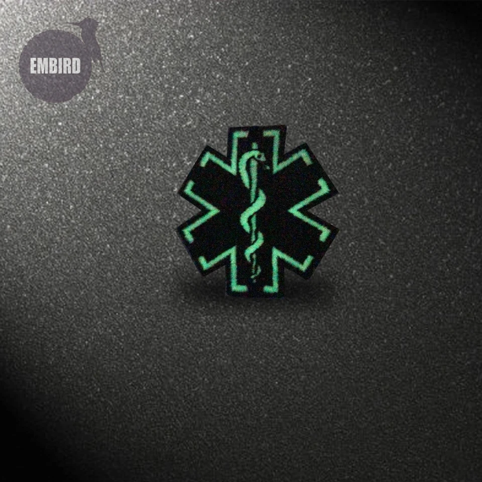 

Embird patches handmade applique patches iron on Glow In Dark EMS Medic Star of Life 3D patch for jackets iron on women patch