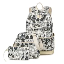 Ecoparty 3 шт./компл. Рюкзак Женщины Животных Owl Печати Рюкзак Холст Bookbags Школьные Рюкзаки