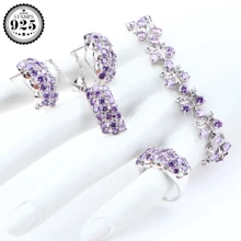 Костюм фиолетовый кубический цирконий Свадебные Ювелирные наборы Серебро 925 ювелирные изделия свадебный камень Браслеты Кулон Кольцо ожерелье набор подарочная коробка