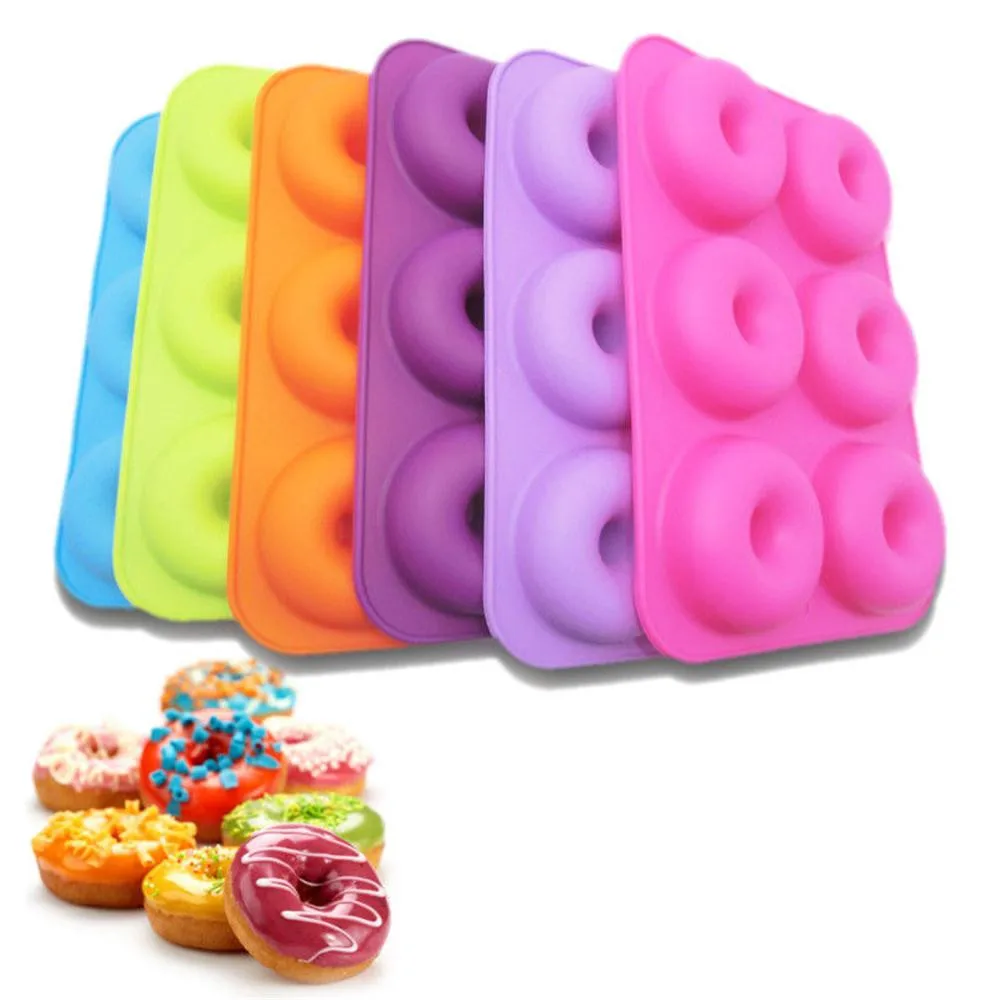 

6-Connected Silicone Donut DIY Mold Non-Stick Donut Baking Pan Decoration Tools Baking Tray Biscuit Bagels Muffins Maker #B