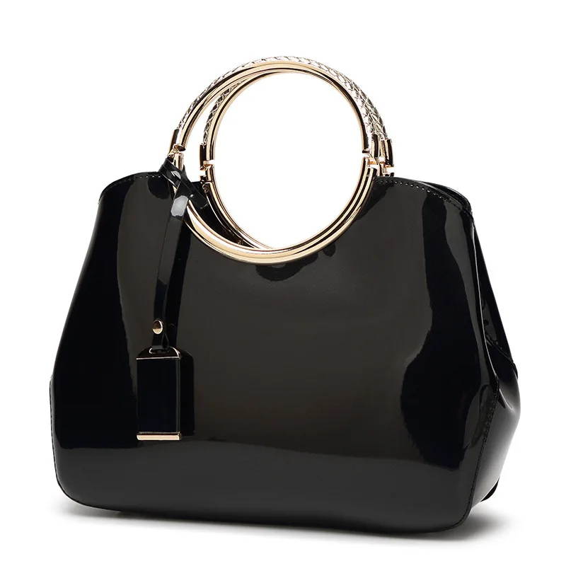 Женская лакированная кожаная сумка, повседневная женская Праздничная сумка на плечо, Женская дорожная сумка через плечо, известная большая сумка с верхней ручкой SS7058 - Цвет: Black