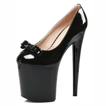 Platform Sexy 20cm Ultra High Heels Pump Shoes Closed Toe 8 Inch High-Heeled Shoes Sexy Black Sole Dress Shoes
