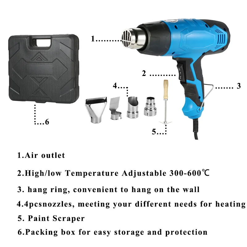 200 В Воздушный пистолет, тепловая пушка, горячий воздушный пистолет для пайки волос, фен для строительства, насадка горячего воздуха для строительства, фен для волос, промышленные инструменты