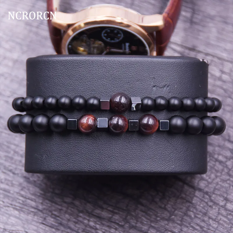 

New Fashion Beaded Women Men Bracelets sets Simple Classic matte blackRound Bead Charm Bracelets & Bangles For Men Handmade