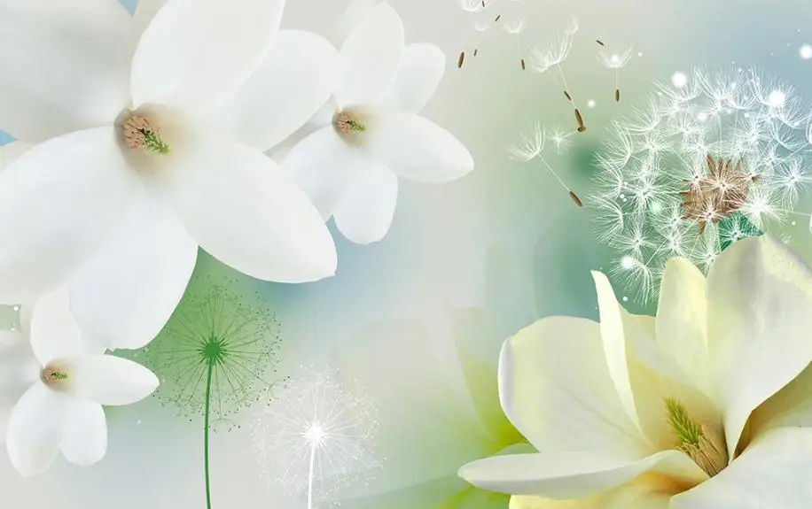 Custom 3d Mural Wallpaper Simple dandelion white magnolia flower TV background wall 3D Wall Mural Wallpaper Custom 3d Mural Wallpaper Simple dandelion white magnolia flower TV background wall 3D Wall Mural Wallpaper