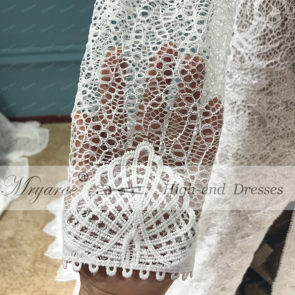 Mryarce 2019 Unique Bride V Neck Open Back Lace Long Sleeves Wedding Dress Front Slit Chic Style Bridal Gowns  (5)