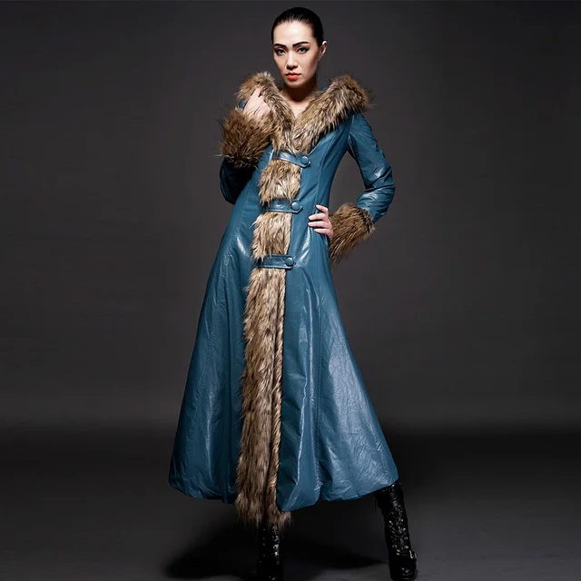 Cheap 2016 new heat winter Thicken woman Coat Cotton Wadded jacket Outerwear Hooded Raccoon Fur collar PU leather long plus size 2XXL