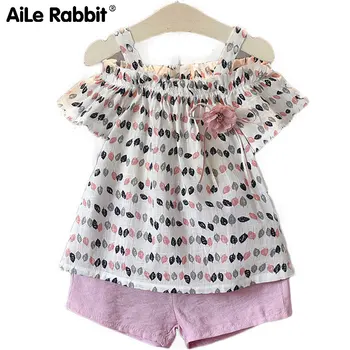 

AiLe Rabbit 2018 summer children's wear Korean version girls' leaves sling shoulders two sets of U2206 B