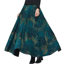 Винтажные шерстяные юбки женские с высокой талией Jupe Femme с цветочным принтом длинная юбка Faldas осень зима Макси теплая шерстяная плиссированная юбка Z79