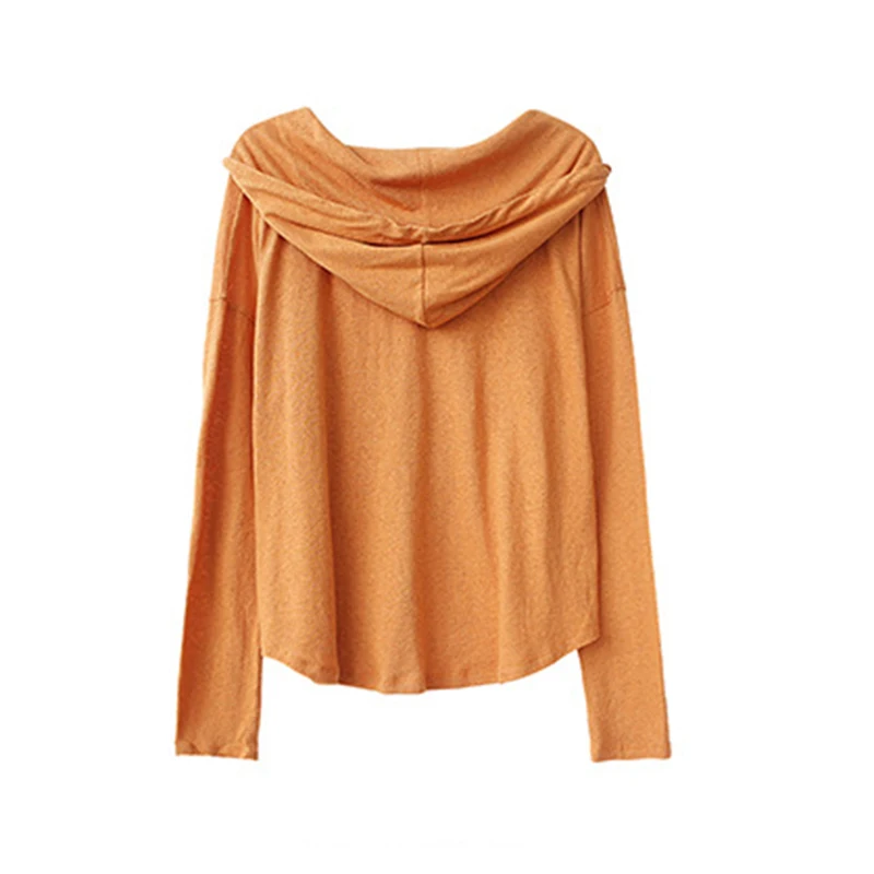 Women's hooded collar long sleeves Casual loose solid long sleeves cotton summer 2019 camiseta mujer New arrive fashion brand Women's hooded collar long sleeves Casual loose solid long sleeves cotton summer 2019 camiseta mujer New arrive fashion brand