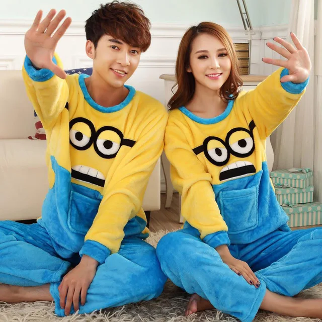 Minions Kigurumi Onesie For Adult Cute Pajama Party Suit Flannel Warm Sleepwear Winter Festival Play Minions Cosplay Costume