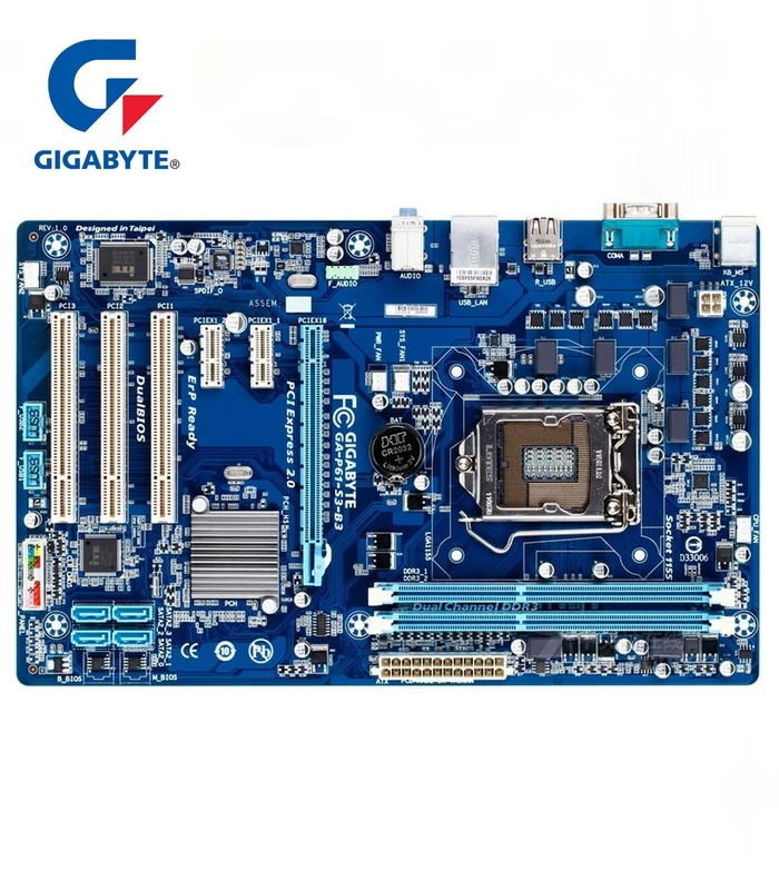 

Материнская плата для Intel H61 Gigabyte, материнская плата для настольного ПК на 16 ГБ, системная плата PCI-E, GA-P61-S3-B3, B3, LGA1155, DDR3, б/у, P61-S3
