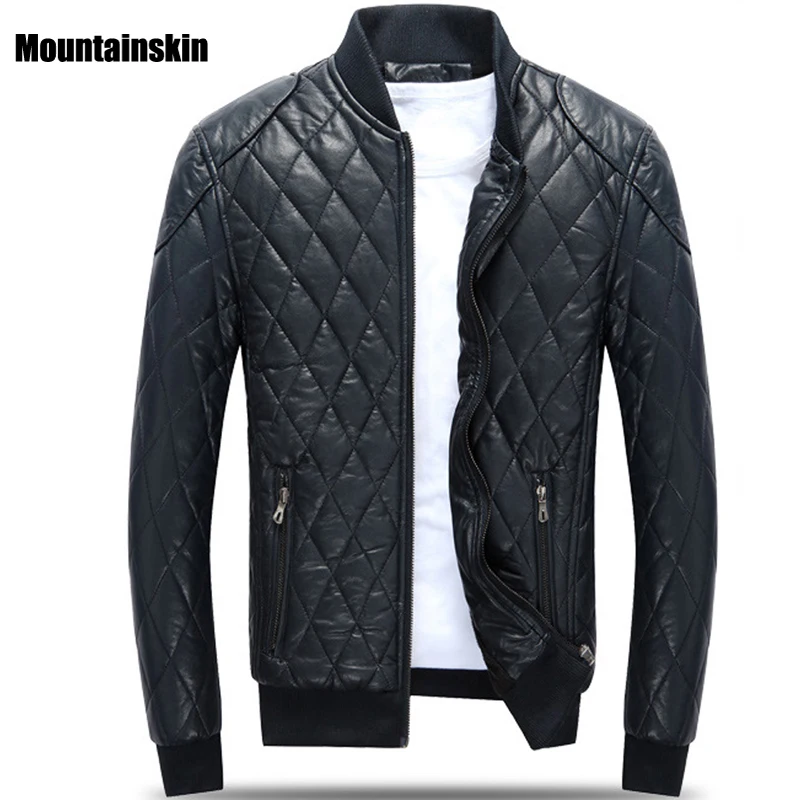 Зимняя новинка, мужская куртка из искусственной кожи, Толстая теплая одежда со стоячим воротником, облегающие мужские парки, модные мотоциклетные кожаные куртки SA134