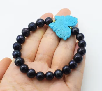 

freshwater pearl black near round turquoise butterfly bracelet 7.5inch wholesale beads nature FPPJ