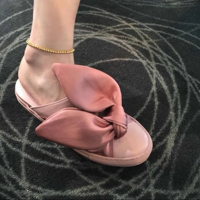 Chaussures Femme Show Show De Sandales Nouveau As Gladiateur as Style Femmes Lapin Doux noeud Rose Mignon Soie Chic Noir Oreilles Appartements Papillon Pantoufles 4TnUR