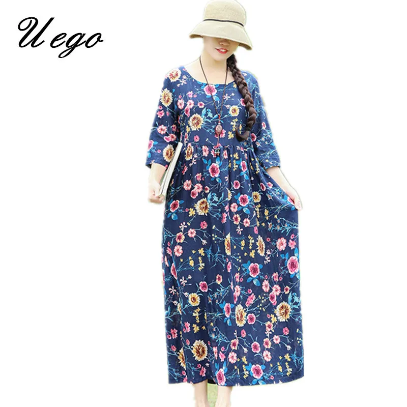 

Uego 2019 New Arrival Spring Summer Dress Thin Light Soft Cotton Linen Korea Design Prairie Chic Dress Women Casual Midi Dress