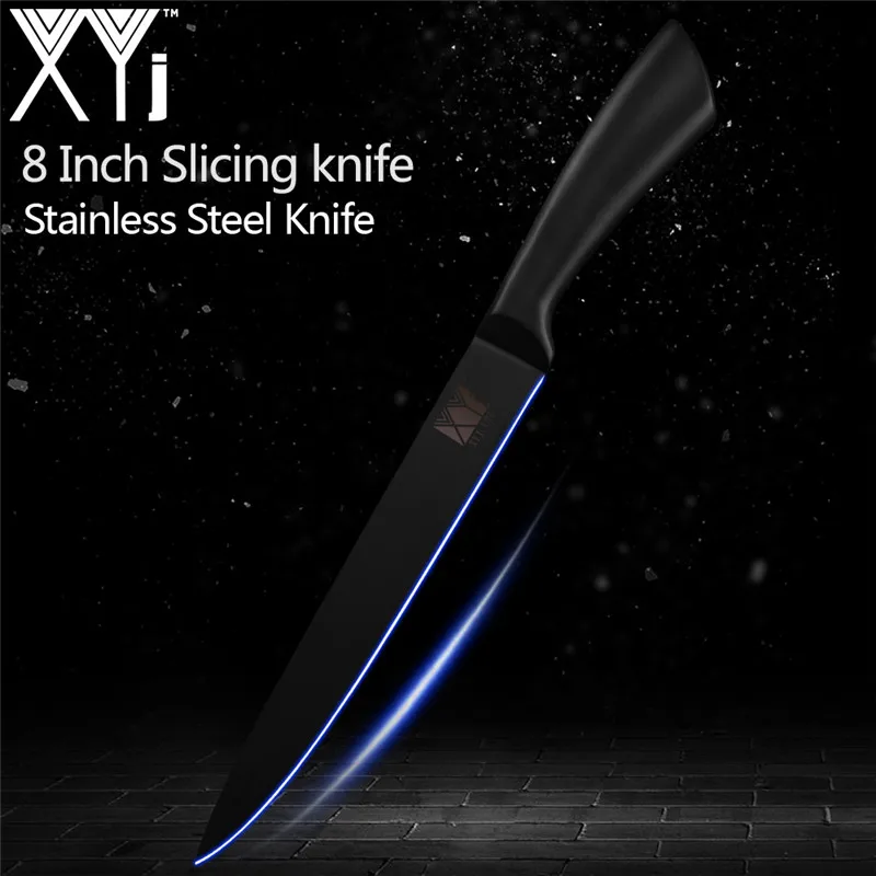 8 inch slicer XYj модный дизайн кухонные ножи из нержавеющей стали с черной ручкой лезвие поварский нож сантоку японские столовые приборы 3Cr13 стальной нож горячая распродажа - Цвет: 8 inch slicer