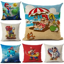 Funda de cojín de Super Mario, funda de almohada de algodón y lino Estilos de dibujos animados, funda de almohada de decoración del hogar