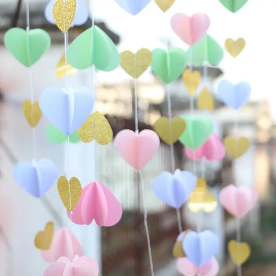 5pcs Pink Gold Paper Heart Garland Diy Wedding Curtain