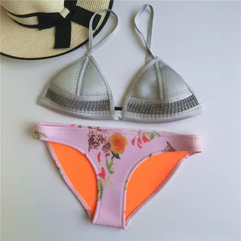 

2018 New Sexy Micro Triangle Bikinis Set Neoprene Push Up Women Vintage Tong String Swimsuit Brazilian Beach Bathing Swimwear
