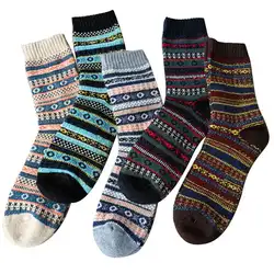 Для мужчин 5 пар Зима Винтаж цвет блок толстые теплые эластичные средней носки без пятки Лидер продаж